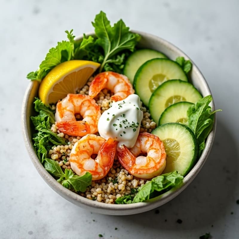 Roasted Shrimp Power Bowl with Creamy Lemon-Dill Sauce