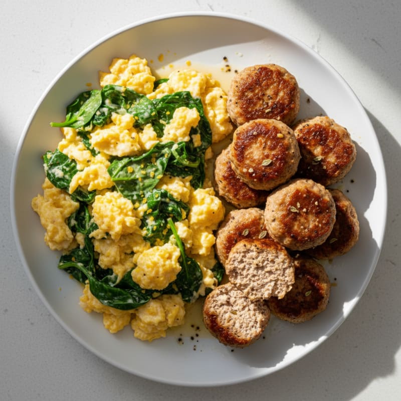 Creamy Scrambled Eggs with Savory Meatballs