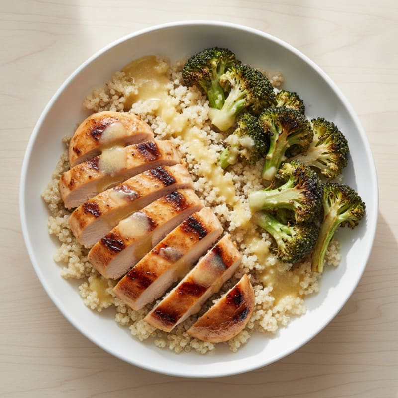 Grilled Chicken and Quinoa Bowl with Roasted Broccoli