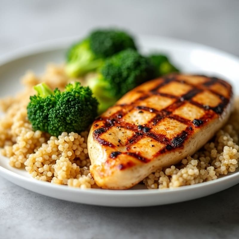 Grilled Chicken Breast with Quinoa and Steamed Broccoli