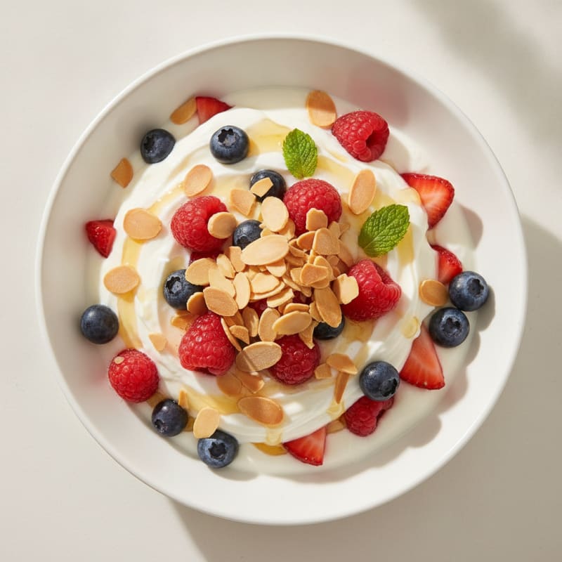 Creamy Greek Yogurt Parfait with Mixed Berries and Almonds