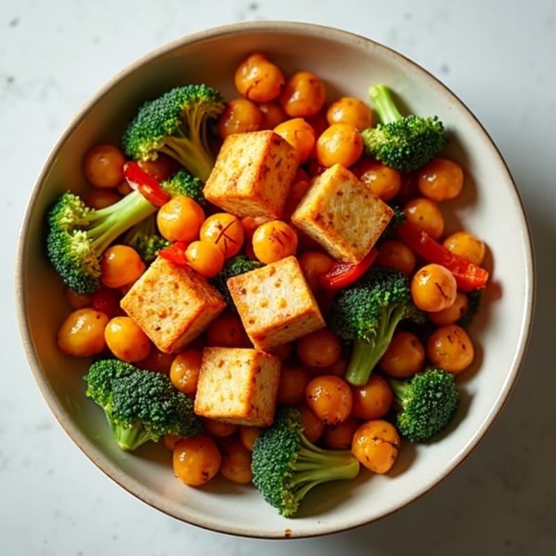 Crispy Roasted Spicy Garlic Chickpeas and Vegetables