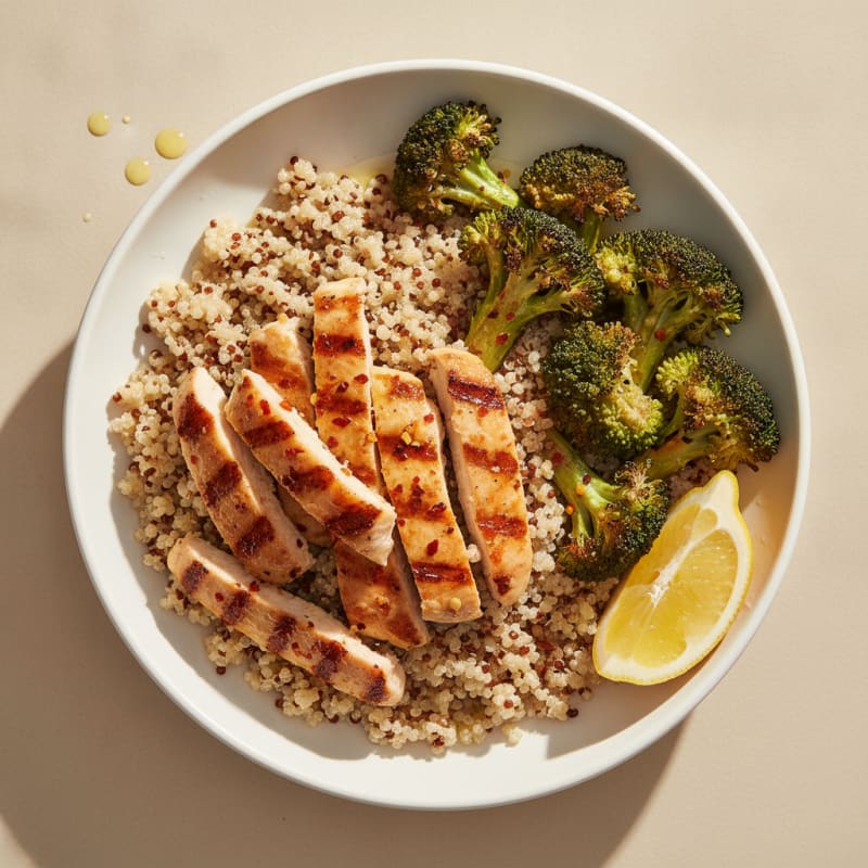 Grilled Chicken and Quinoa Bowl with Roasted Broccoli