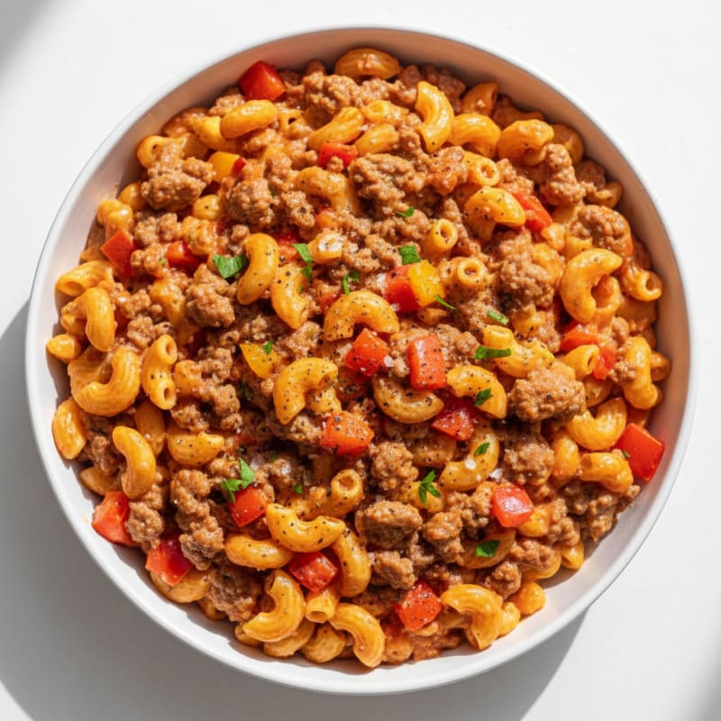 Creamy Beef Macaroni Skillet with Peppers