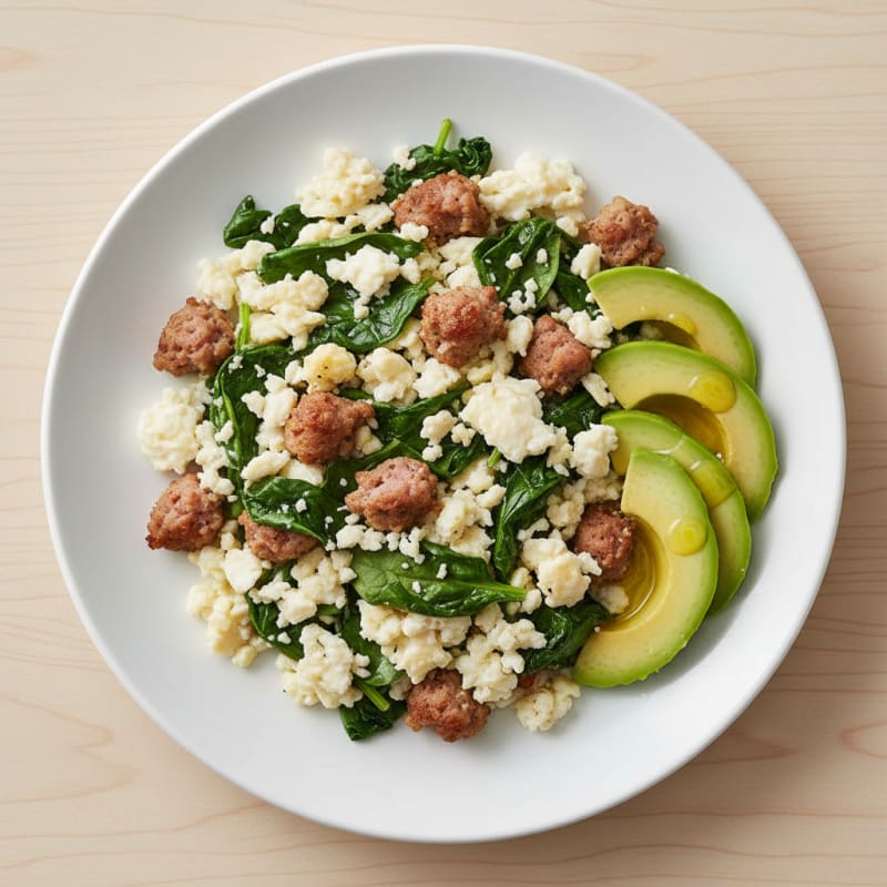 Scrambled Egg Whites with Turkey Sausage and Spinach