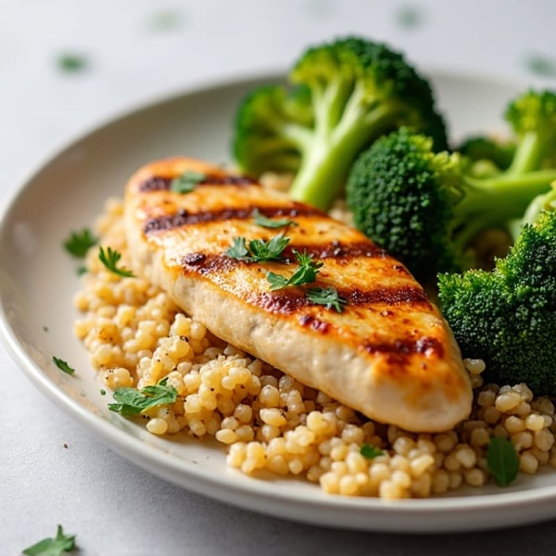 Grilled Chicken Breast with Roasted Broccoli and Quinoa