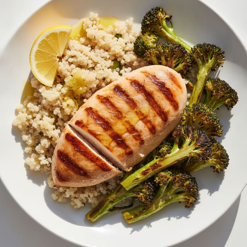 Grilled Chicken Breast with Quinoa and Roasted Broccoli