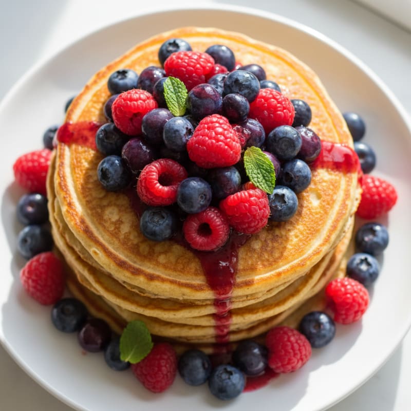 Fluffy Golden Buttermilk Pancakes with Berries