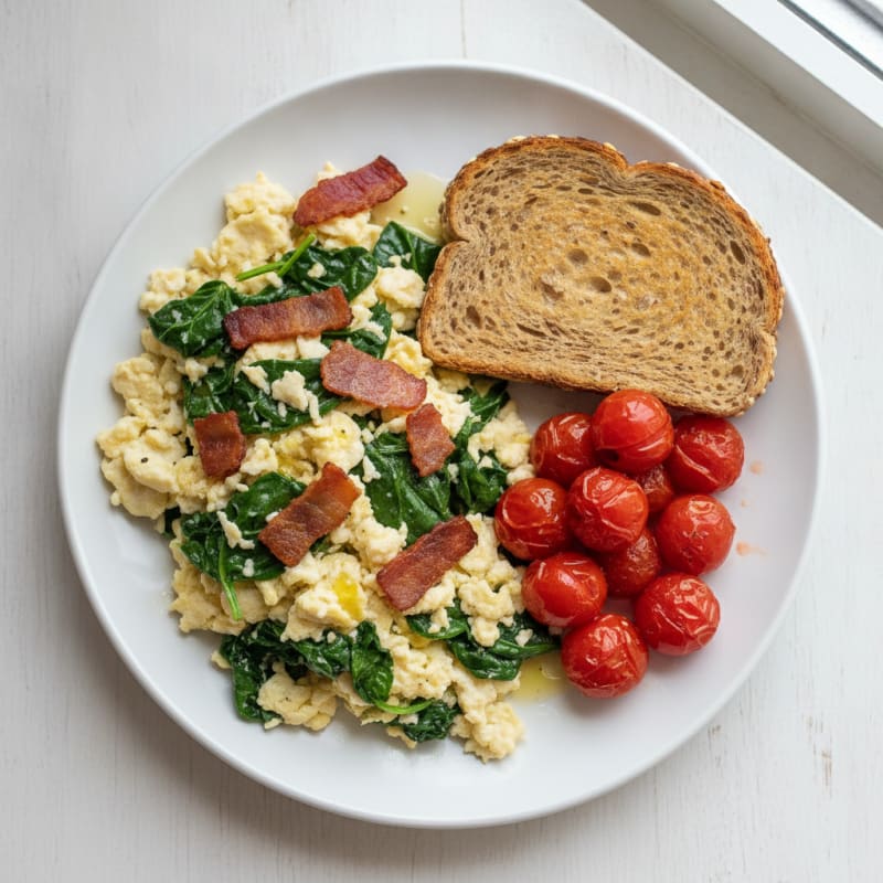 Egg White Scramble with Spinach and Turkey Bacon