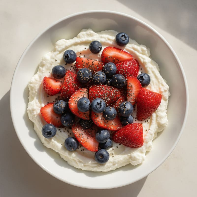 High-Protein Greek Yogurt Bowl with Mixed Berries and Protein Powder