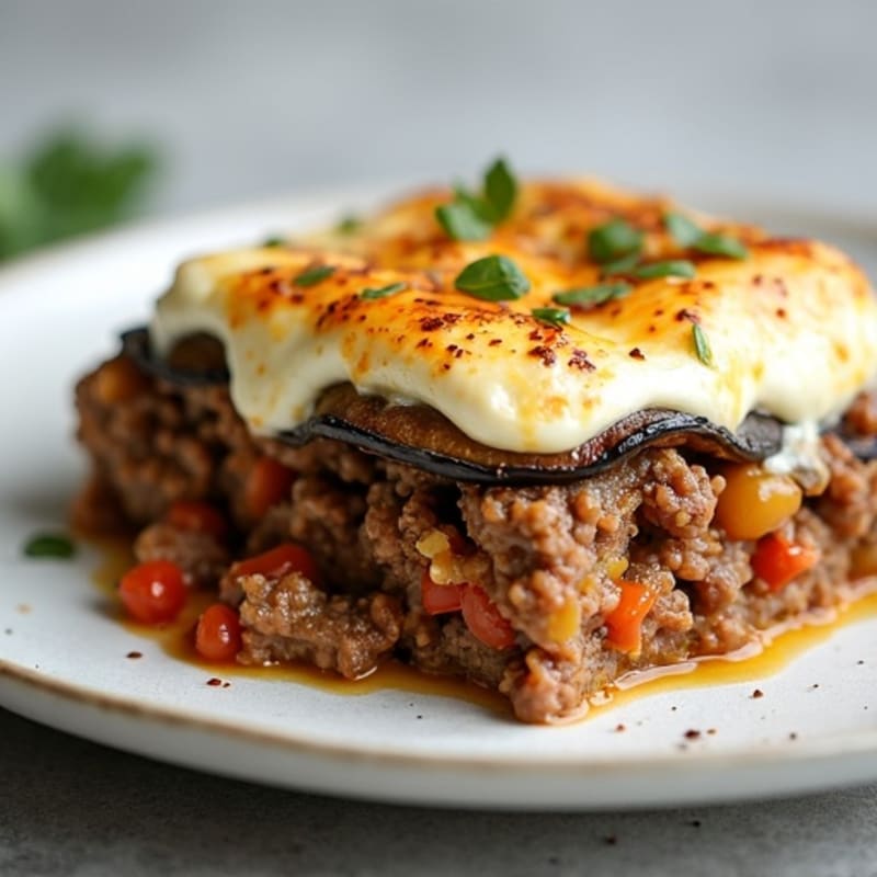 Lean Ground Beef and Roasted Eggplant Creamy Bake