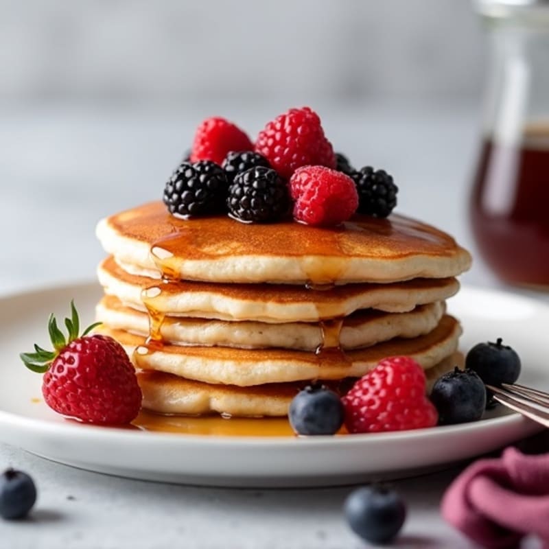 Fluffy Protein Pancakes with Berry Compote