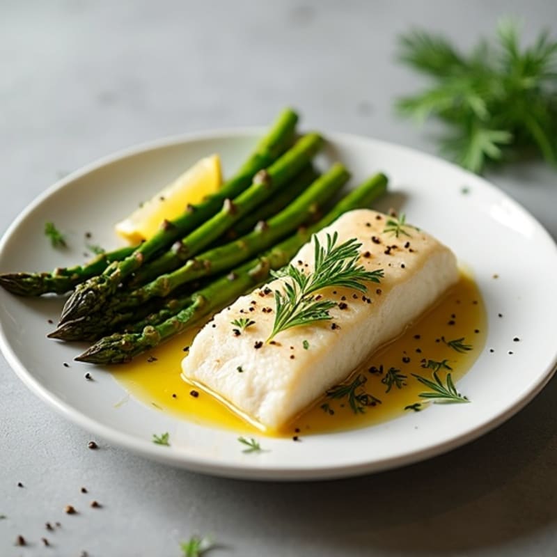 Baked Cod with Roasted Asparagus and Herbs
