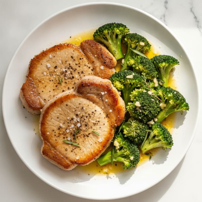 Pan-Seared Pork Chops with Garlic-Butter Broccoli