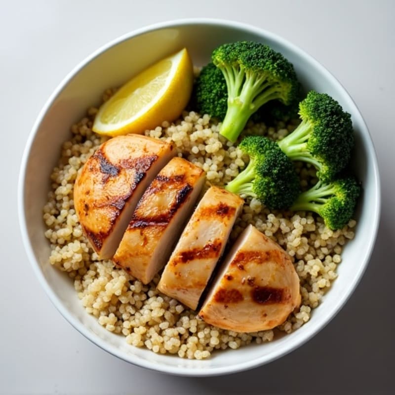 Grilled Chicken and Quinoa Bowl with Roasted Broccoli