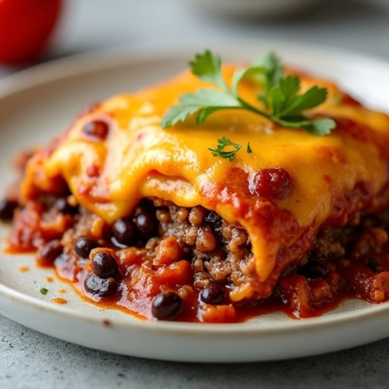 Lean Beef and Black Bean Cheesy Enchilada Bake