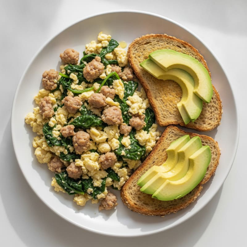 Egg White and Turkey Sausage Scramble with Spinach
