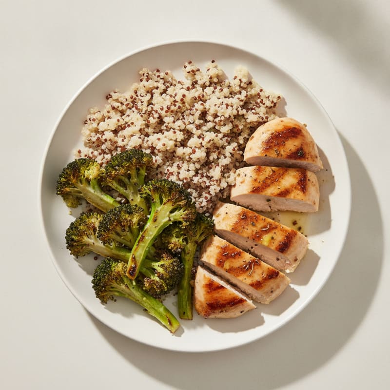 Grilled Chicken Breast with Roasted Broccoli and Quinoa