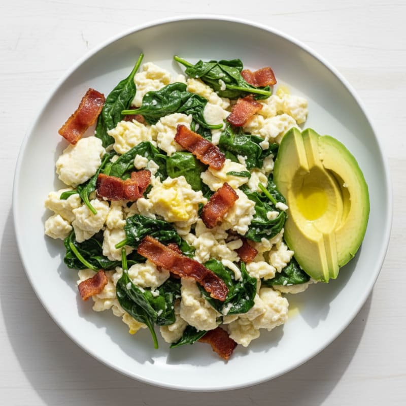 Egg White Scramble with Spinach and Turkey Bacon