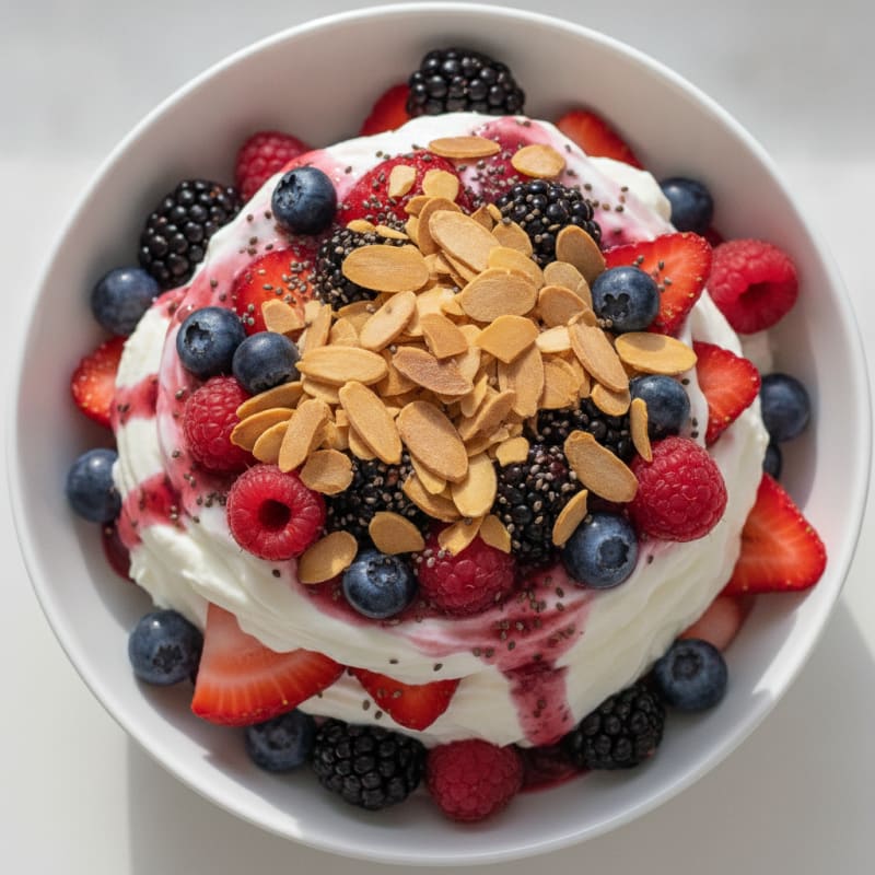 Greek Yogurt Protein Parfait with Mixed Berries and Almonds