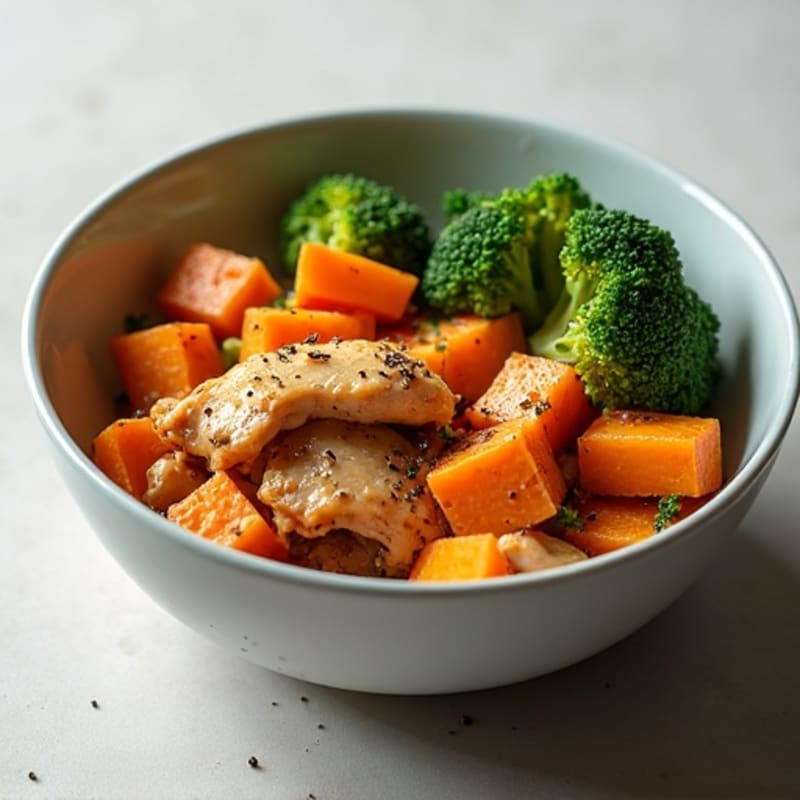 Roasted Sweet Potato, Chicken, and Broccoli Bowl