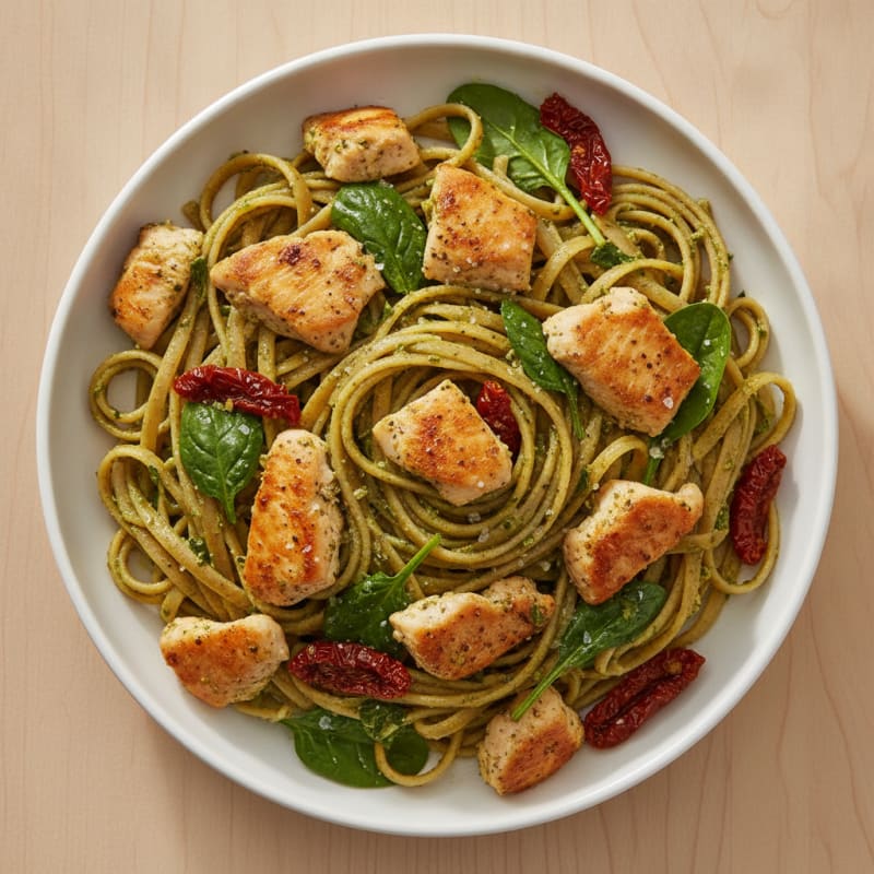 Pesto Chicken Linguine with Sun-Dried Tomatoes