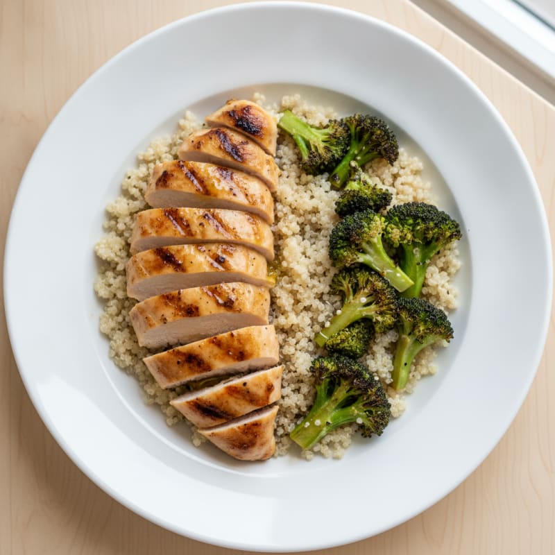 Grilled Chicken Breast with Quinoa and Roasted Broccoli