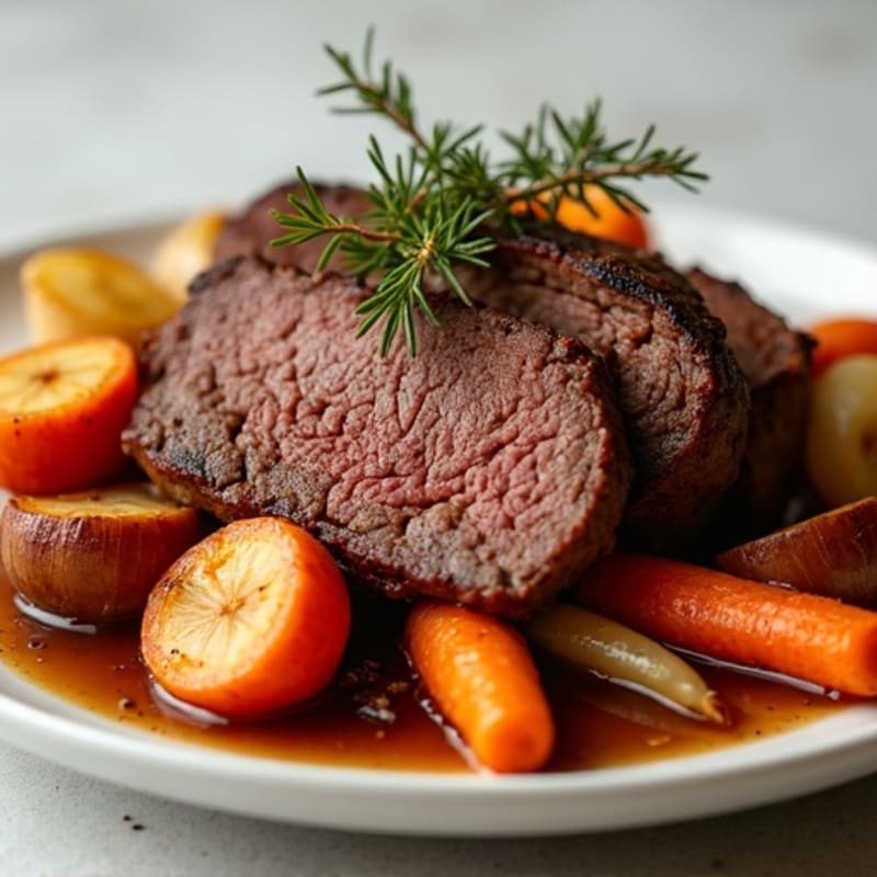Tender Slow-Cooked Beef Pot Roast with Roasted Root Vegetables