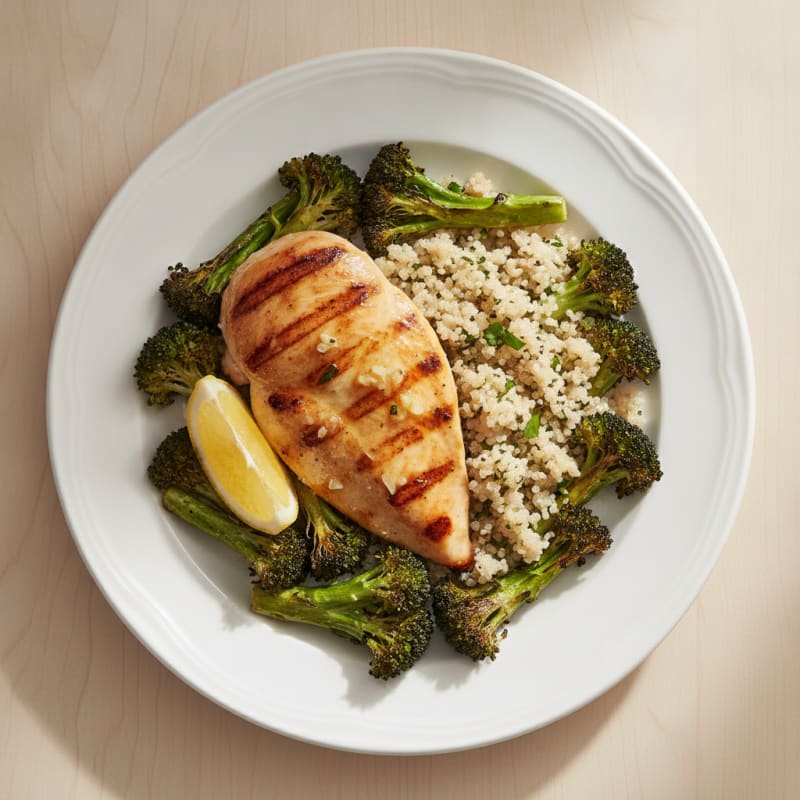 Grilled Chicken Breast with Quinoa and Roasted Broccoli