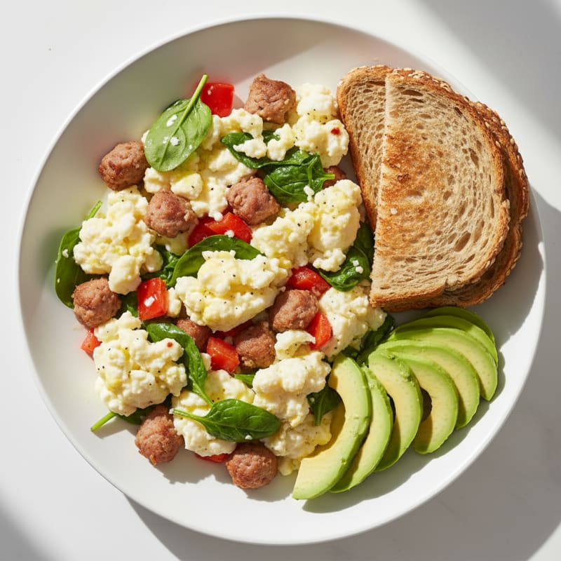 Egg White Veggie Scramble with Turkey Sausage