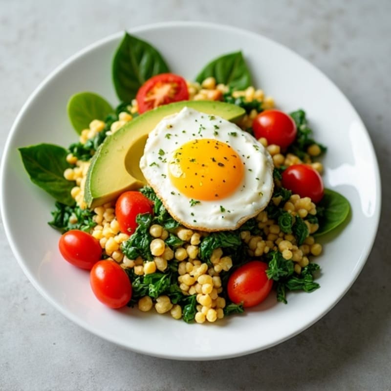 Egg White and Spinach Scramble with Cottage Cheese and Cherry Tomatoes