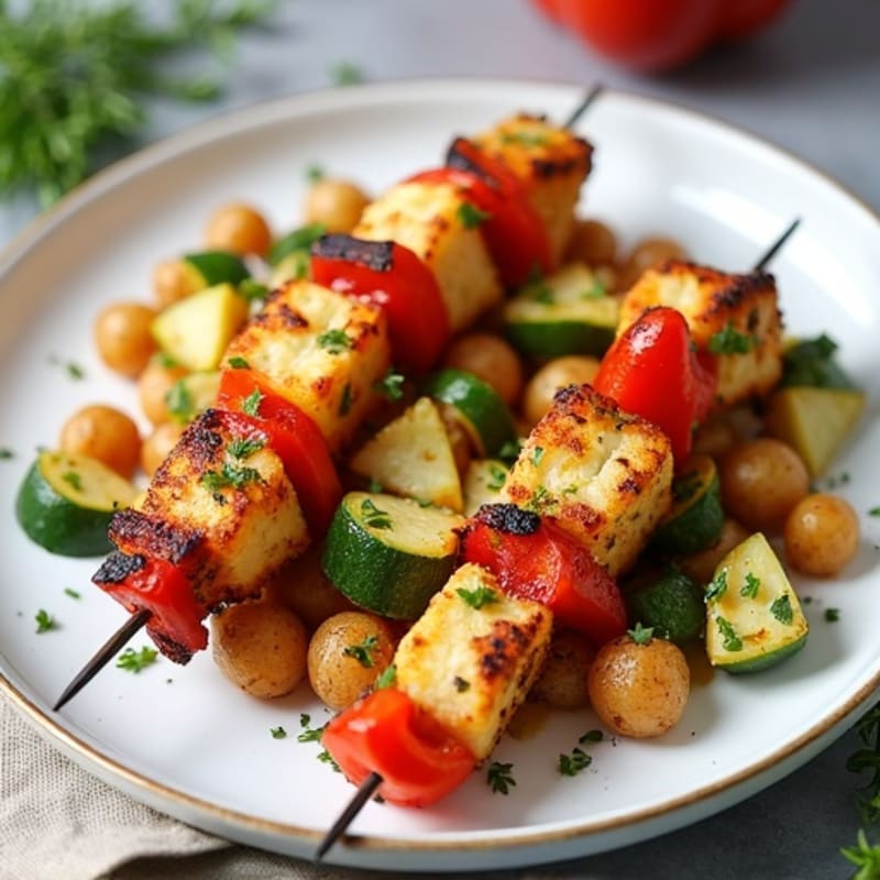 Crispy Halloumi and Chickpea Kebabs with Herb-Roasted Potato Hash