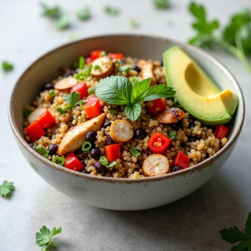 Spicy Black Bean Quinoa Bowl with Lime Avocado