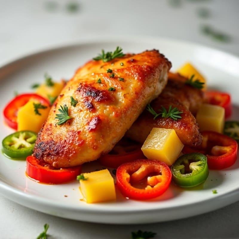 Crispy Baked Sweet & Sour Chicken with Roasted Pineapple and Bell Peppers