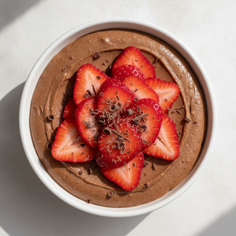 Cottage Cheese Chocolate Mousse with Sliced Strawberries