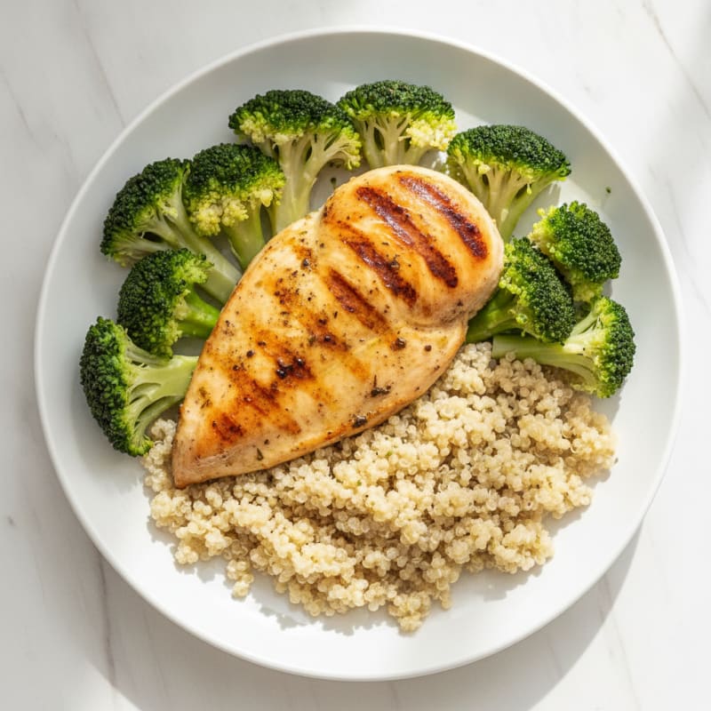 Grilled Chicken Breast with Quinoa and Steamed Broccoli