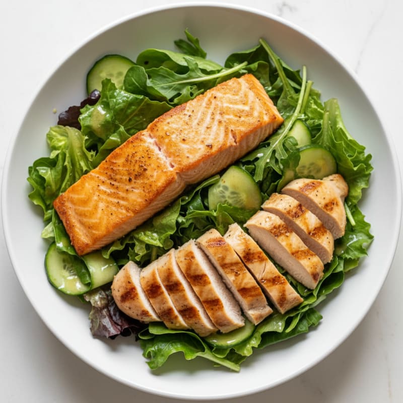 Seared Salmon Salad with Mixed Greens and Lemon Vinaigrette