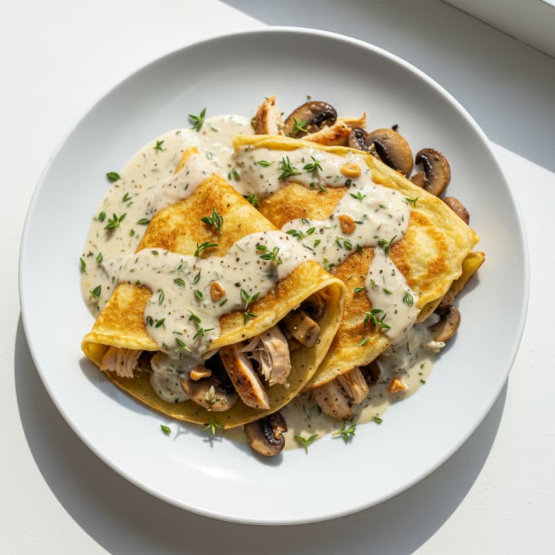 Creamy Herb Chicken and Mushroom Crepes