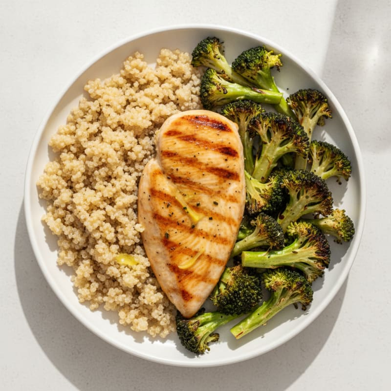 Grilled Chicken Breast with Roasted Broccoli and Quinoa