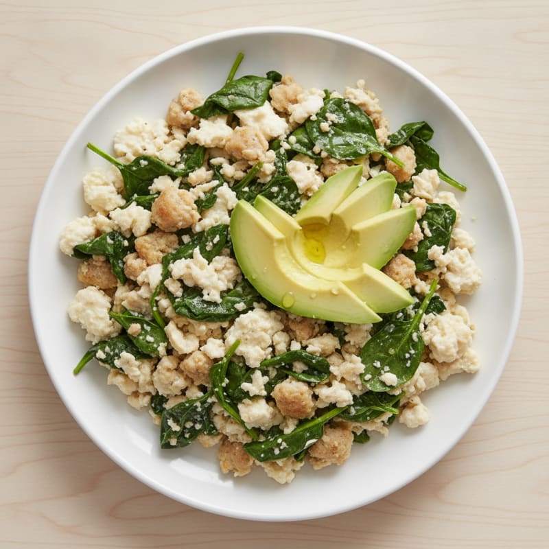 Egg White and Turkey Sausage Scramble with Sautéed Spinach