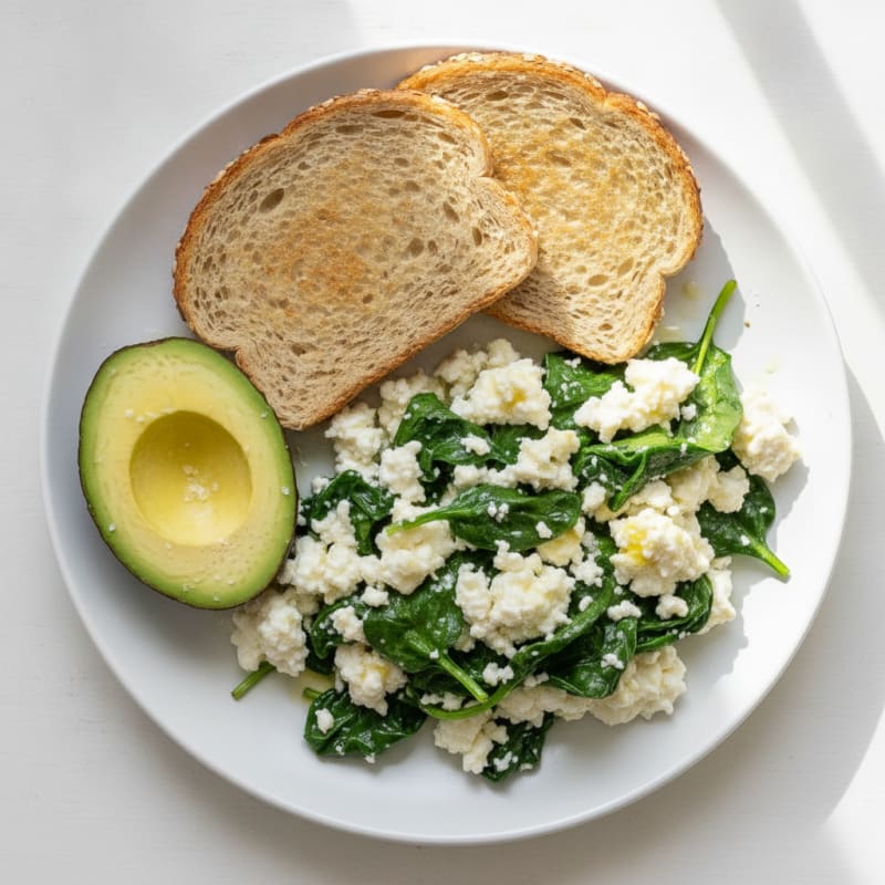 Egg White and Cottage Cheese Scramble with Sautéed Spinach