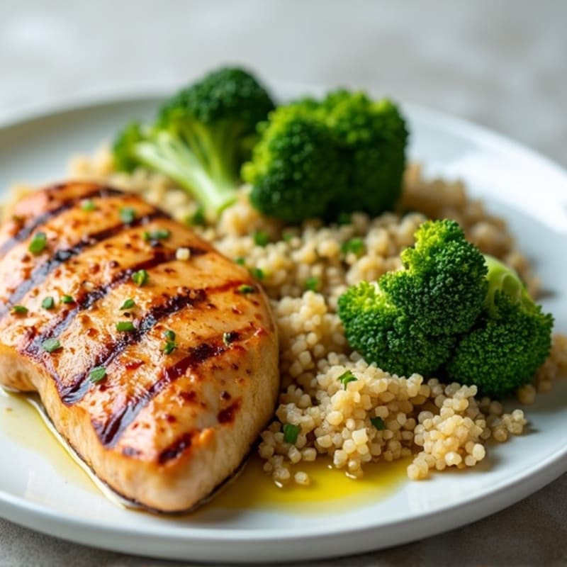 Grilled Chicken Breast with Quinoa and Steamed Broccoli