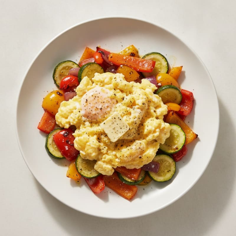 Hearty Scrambled Eggs with Roasted Vegetables