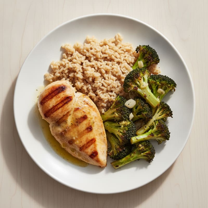 Grilled Chicken Breast with Brown Rice and Roasted Broccoli