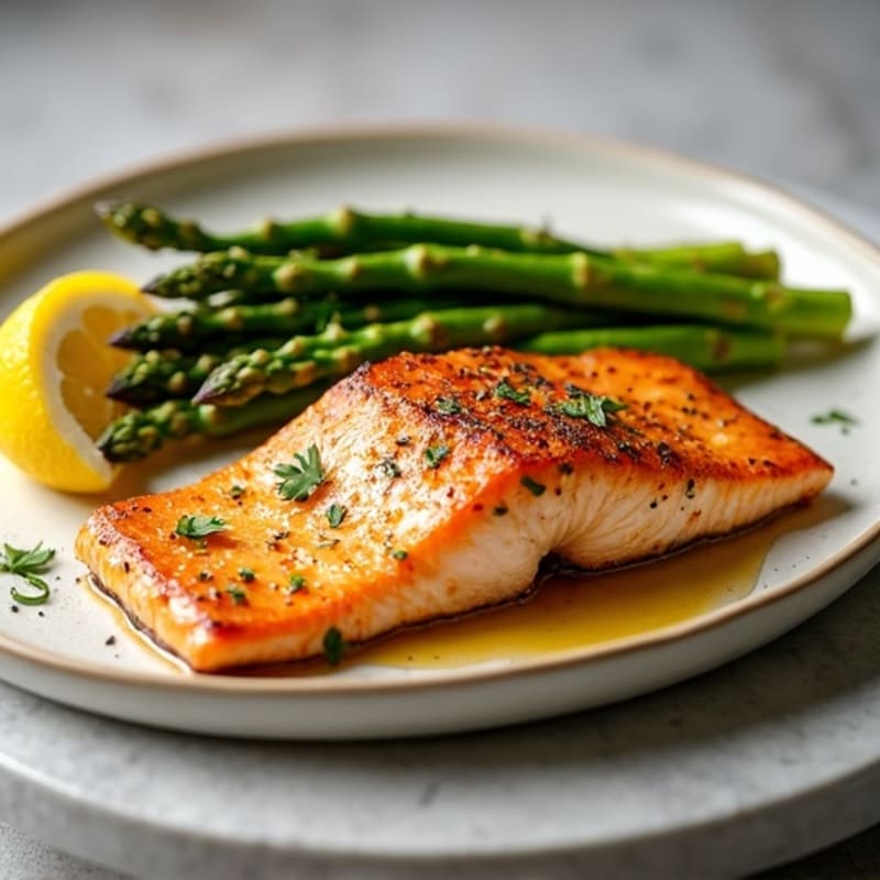 Crispy Pan-Seared Salmon with Roasted Asparagus