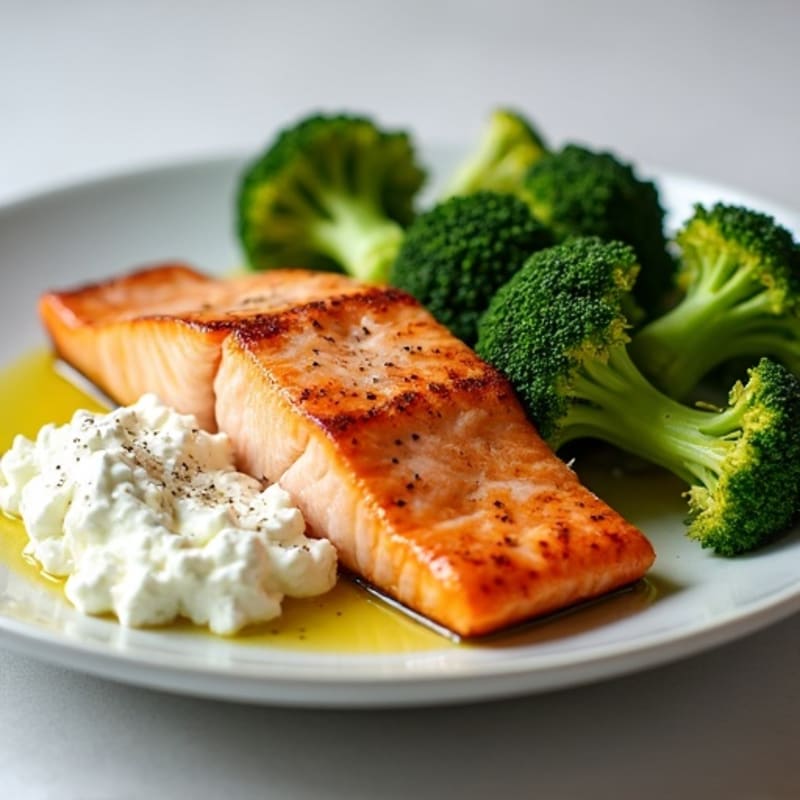 Seared Salmon with Roasted Broccoli and Cottage Cheese