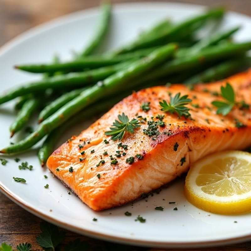 Flaky Roasted Salmon with Garlic Herb Green Beans