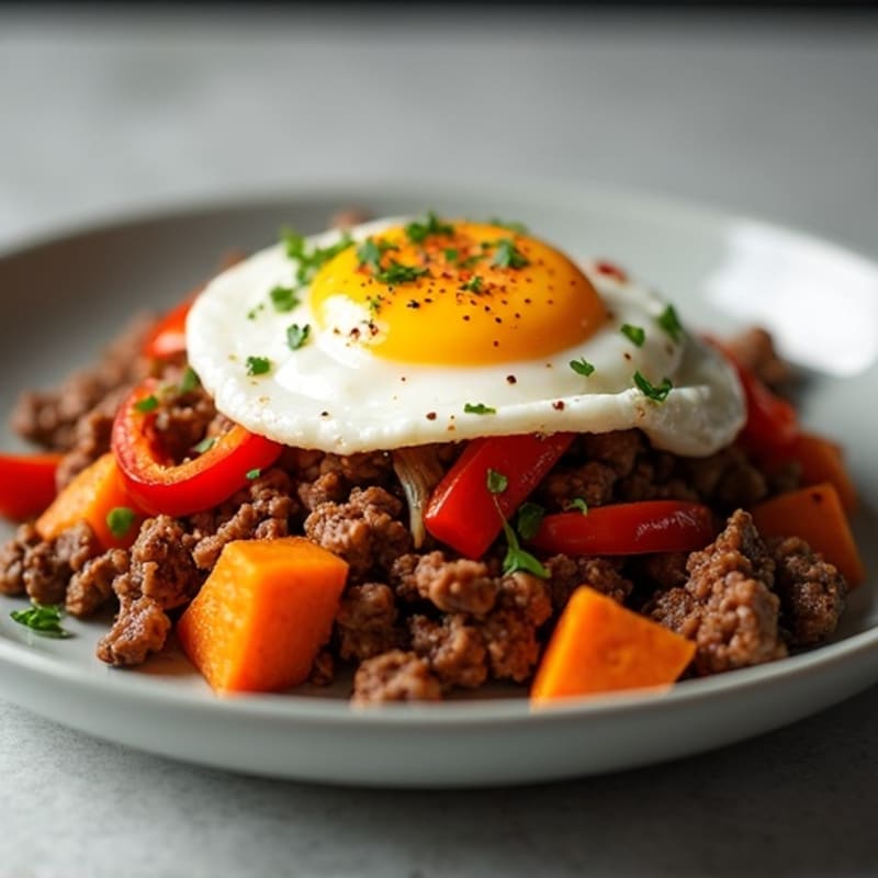 Savory Ground Beef and Crispy Sweet Potato Hash