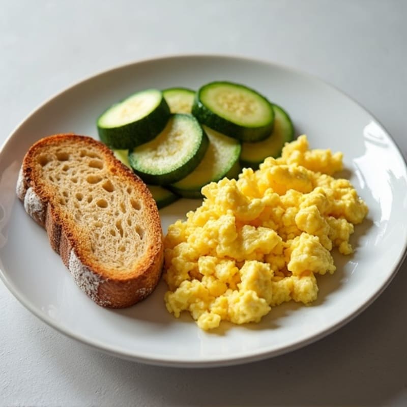 Creamy Scrambled Eggs with Sautéed Zucchini and Olive Oil Toasted Gluten-Free Bread