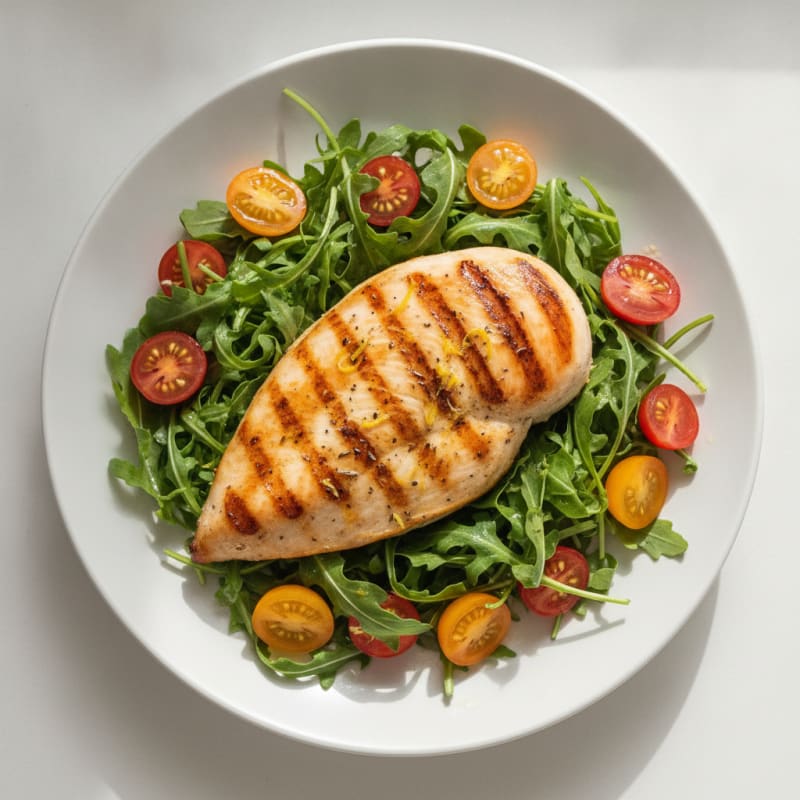 Grilled Chicken Breast with Arugula and Tomato Salad